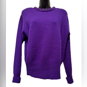 VTG YARN WORKS Lambswool Angora Sweater Women’s M Royal Purple Beads Accent